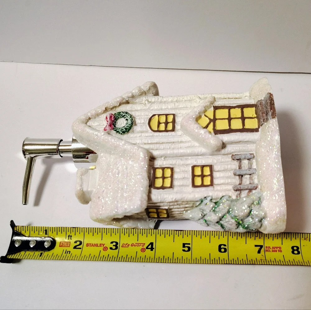 NWT Christmas Ceramic Glitter Village House Soap Lotion Dispenser Holiday Decor